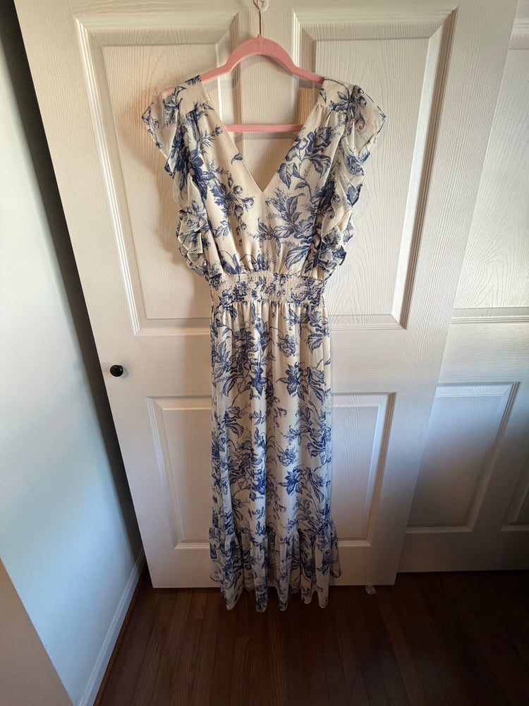 Express Blue & Ivory Toile date night dress