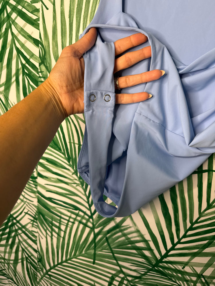 Qinsen Blue Square-Neck Bodysuit – Size Medium NWOT