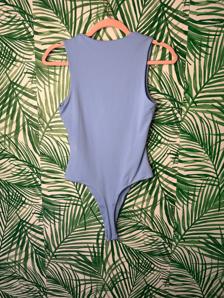 Qinsen Blue Square-Neck Bodysuit – Size Medium NWOT