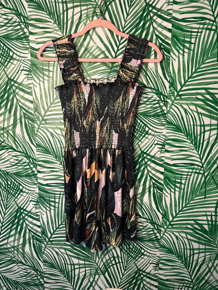 Tropical Leaf Print Smocked Romper – Size Small