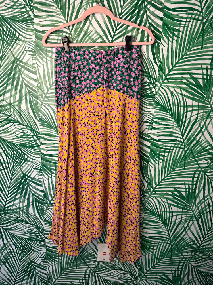 Topshop Floral Patchwork Midi Skirt – Size 6 (High-Waisted)