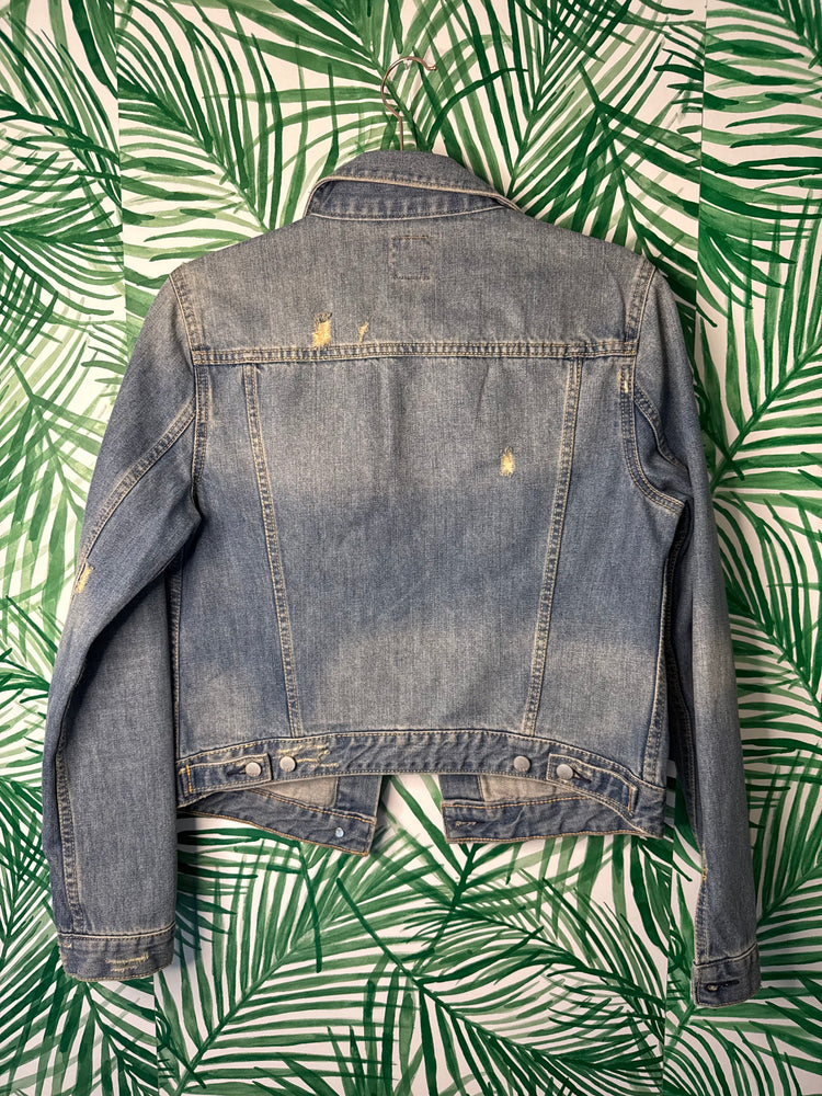 GAP Distressed Medium Wash Denim Jacket – Size Small