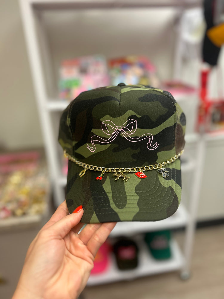Girly Bow Camo Trucker Hat w/Charms