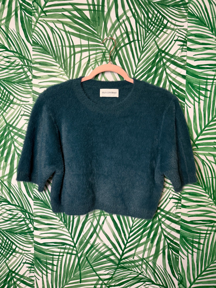 Self Contrast Fuzzy Cropped Sweater