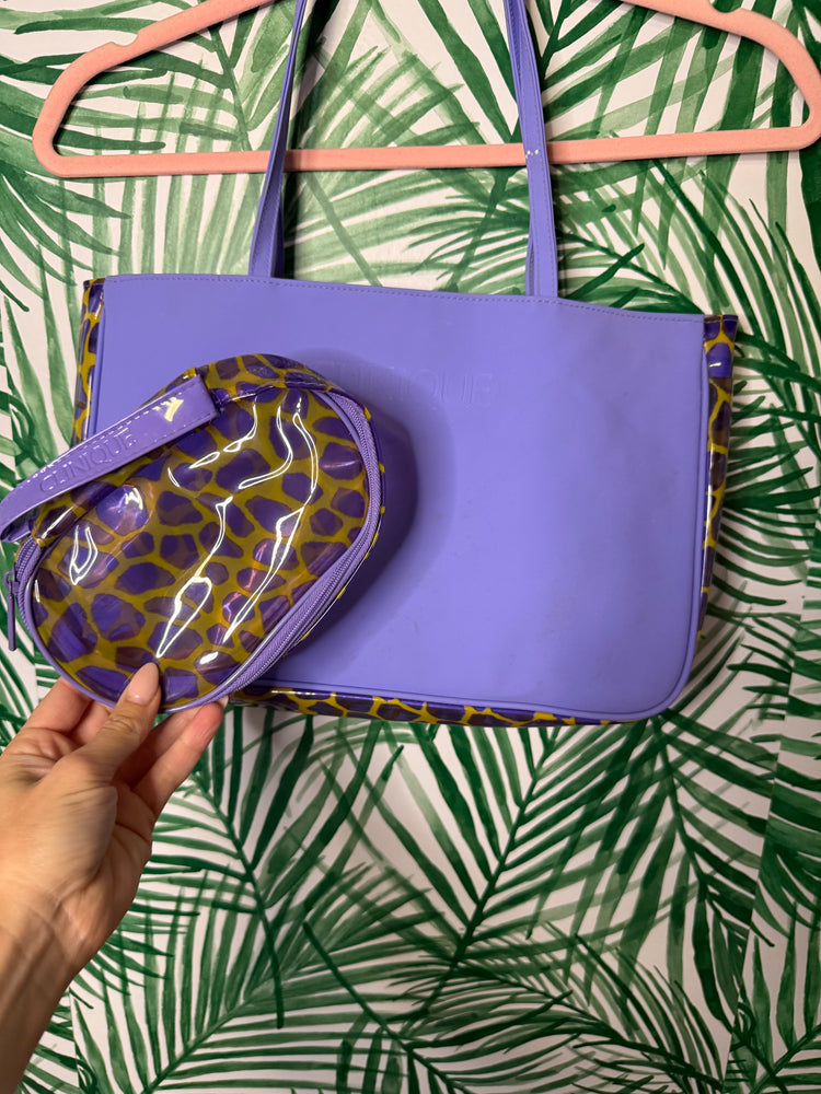 Vintage Clinique Purple PVC Tote + Matching Makeup Case