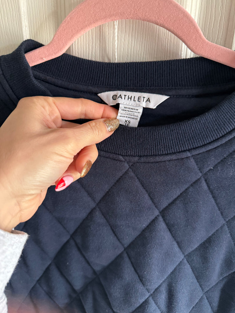 Athleta Quilted Navy sweatshirt with zip cuffs