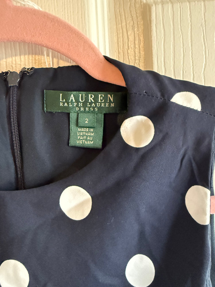 Vintage Lauren Ralph Lauren Navy Polka Dot Midi Dress