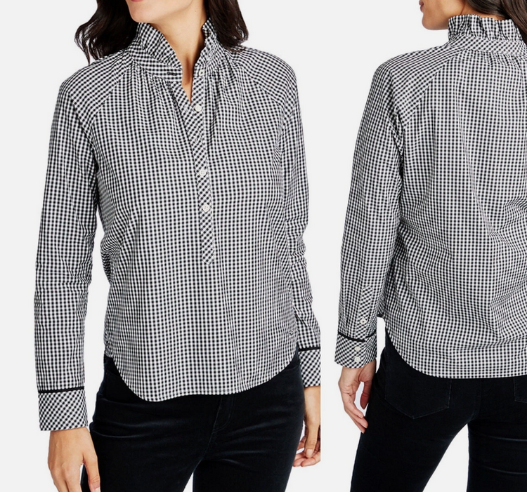 Vineyard Vines Black Gingham Ruffle Collar Blouse β Size 6