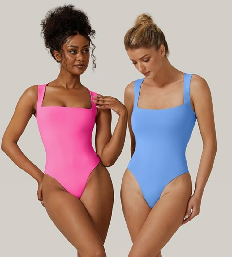 Qinsen Blue Square-Neck Bodysuit – Size Medium NWOT