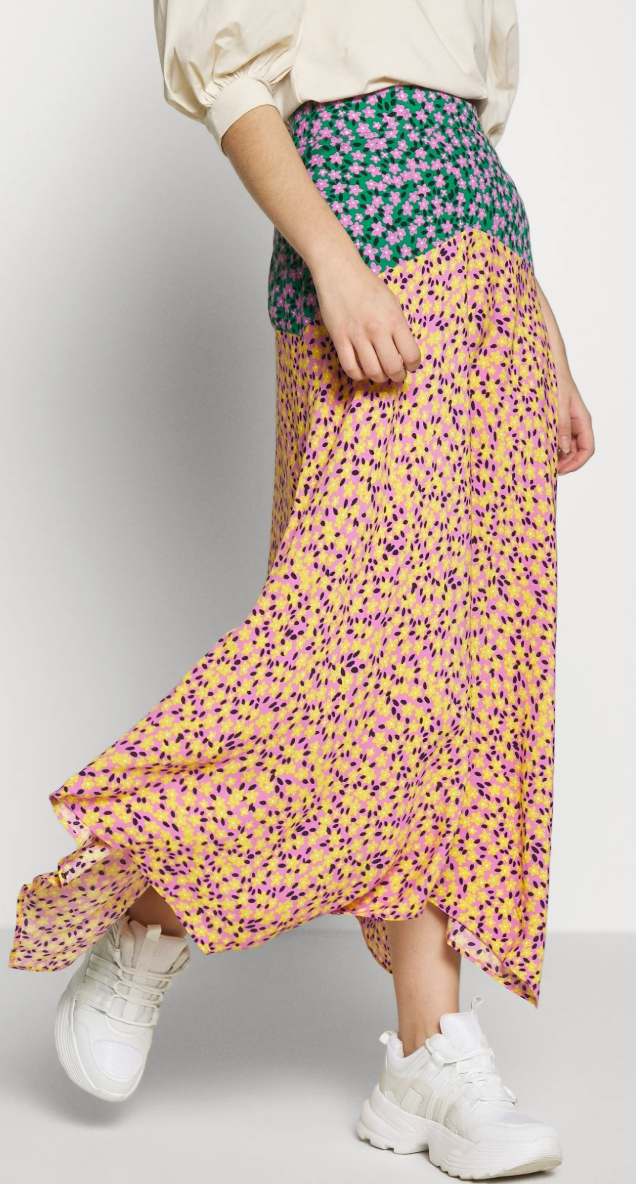 Topshop Floral Patchwork Midi Skirt – Size 6 (High-Waisted)