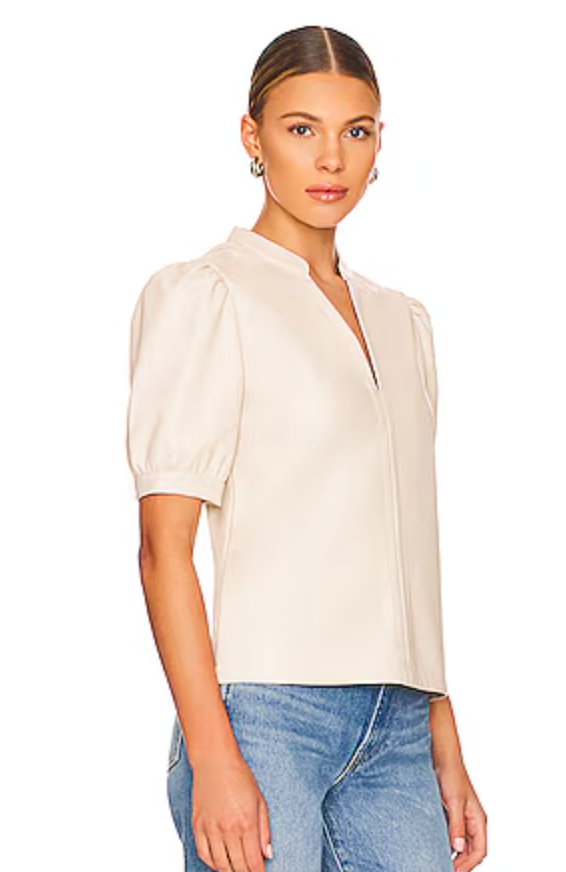 Evereve Cream Vegan Leather Top – Size XS