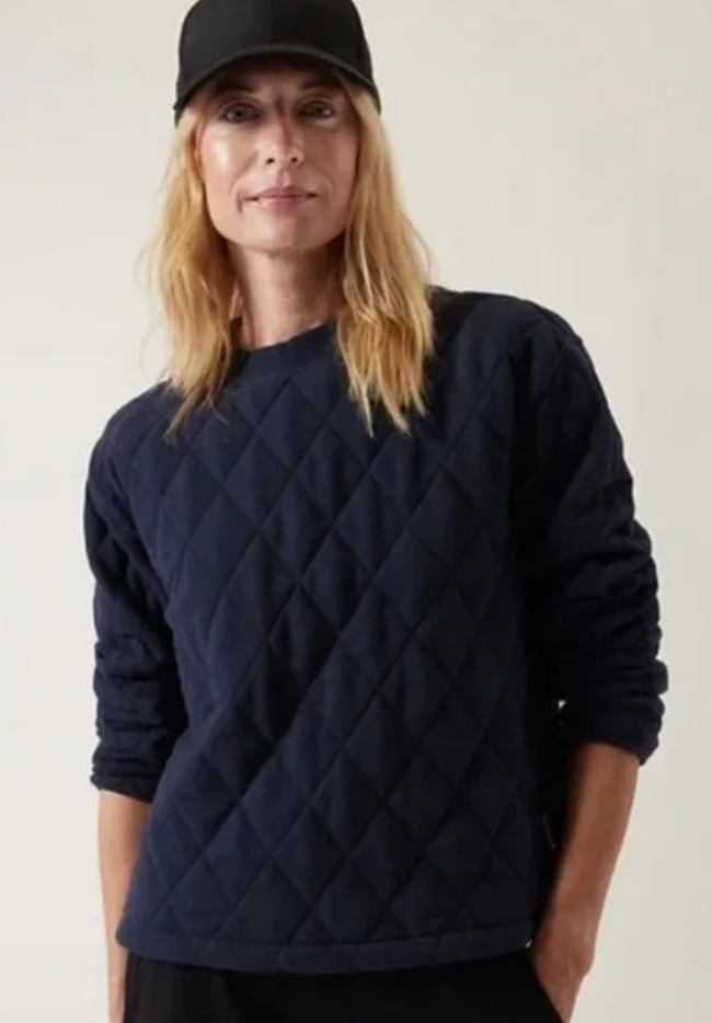 Athleta Quilted Navy sweatshirt with zip cuffs