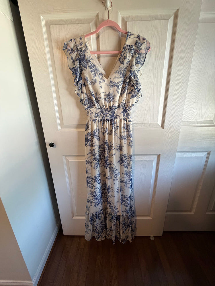 Express Blue & Ivory Toile date night dress
