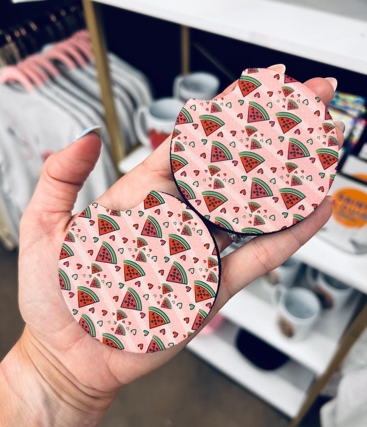 Watermelon Sugar car coasters, set of 2