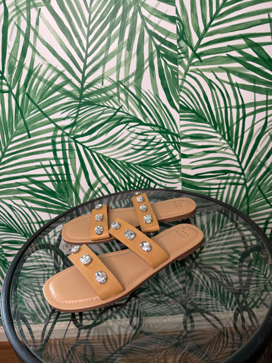 A New Day Jeweled Double Strap Sandals – Tan, Size 8.5
