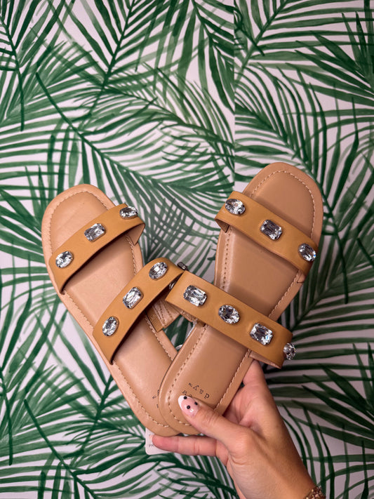 A New Day Jeweled Double Strap Sandals – Tan, Size 8.5