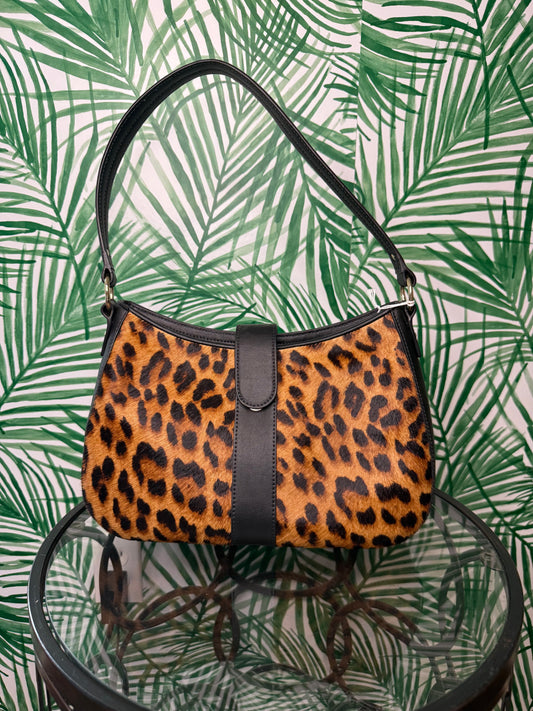Talbots Leopard Print Calf Hair & Leather Shoulder Bag — NEW