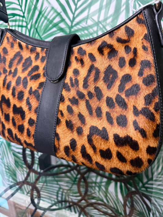 Talbots Leopard Print Calf Hair & Leather Shoulder Bag — NEW