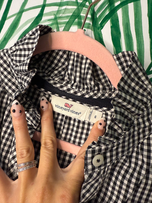 Vineyard Vines Black Gingham Ruffle Collar Blouse – Size 6