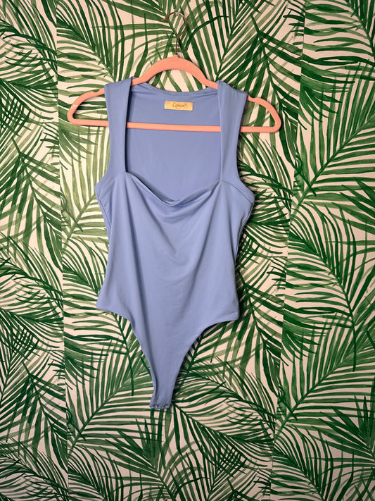 Qinsen Blue Square-Neck Bodysuit – Size Medium NWOT