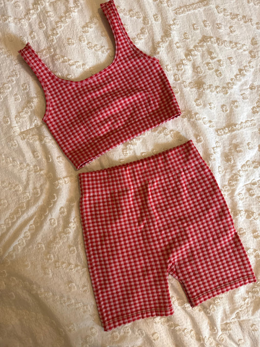 Red Gingham Two-Piece Set – Women’s Small (Stretchy Fit)