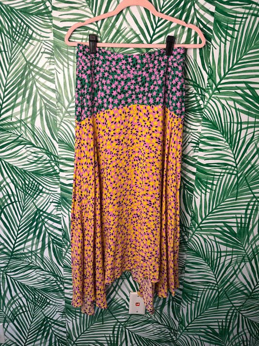 Topshop Floral Patchwork Midi Skirt – Size 6 (High-Waisted)