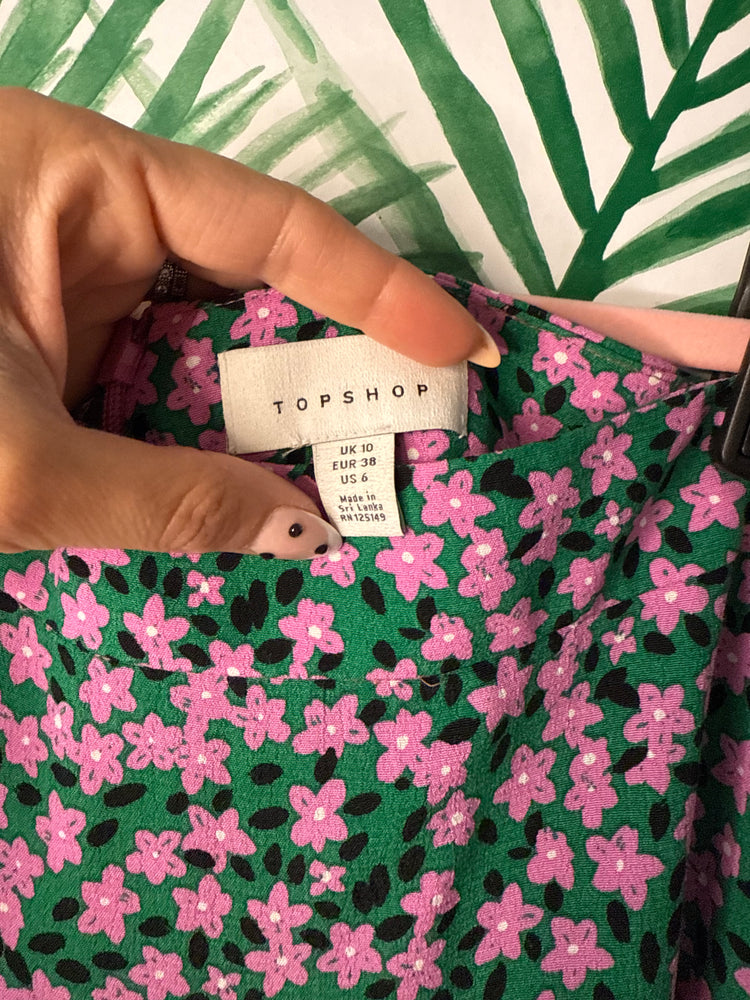 Topshop Floral Patchwork Midi Skirt – Size 6 (High-Waisted)