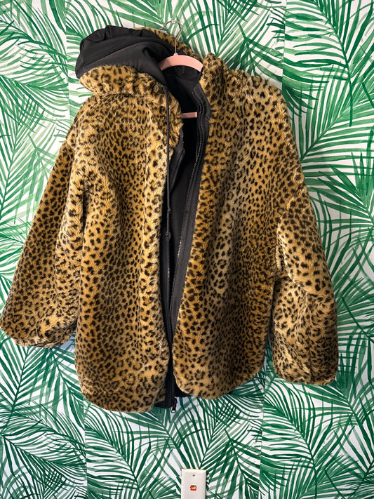 Vintage Reversible Leopard Faux Fur Coat – Size XS (oversized)