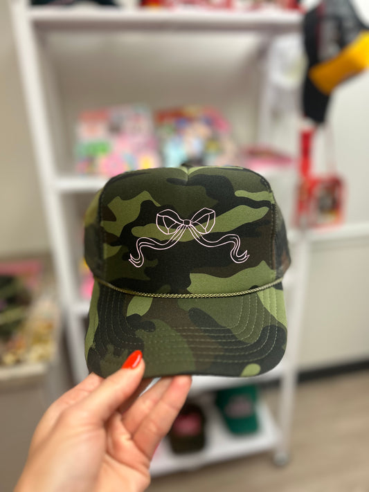 Girly Bow Camo Trucker Hat