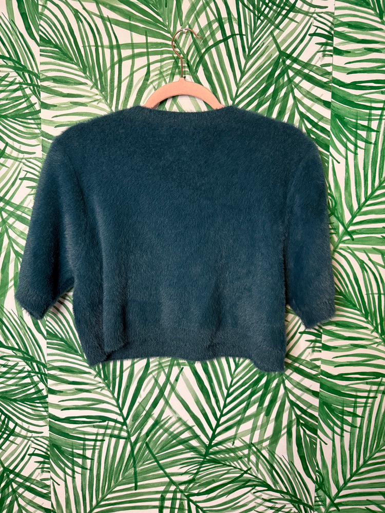 Self Contrast Fuzzy Cropped Sweater