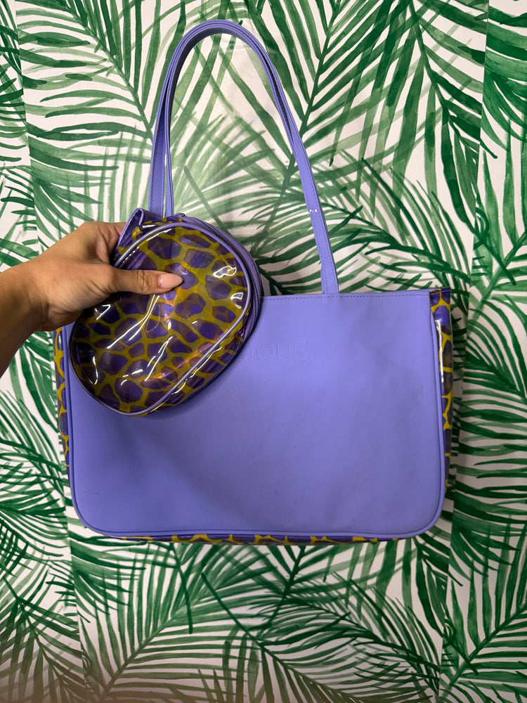 Vintage Clinique Purple PVC Tote + Matching Makeup Case