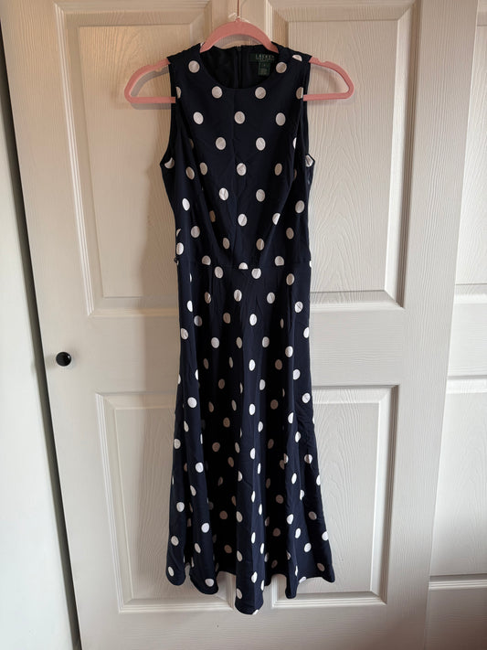 Vintage Lauren Ralph Lauren Navy Polka Dot Midi Dress