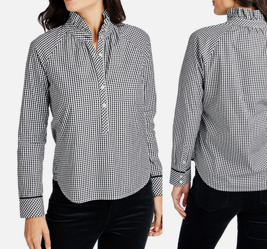 Vineyard Vines Black Gingham Ruffle Collar Blouse – Size 6