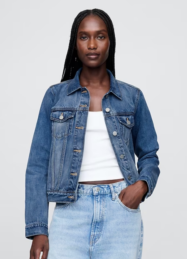 GAP Distressed Medium Wash Denim Jacket – Size Small