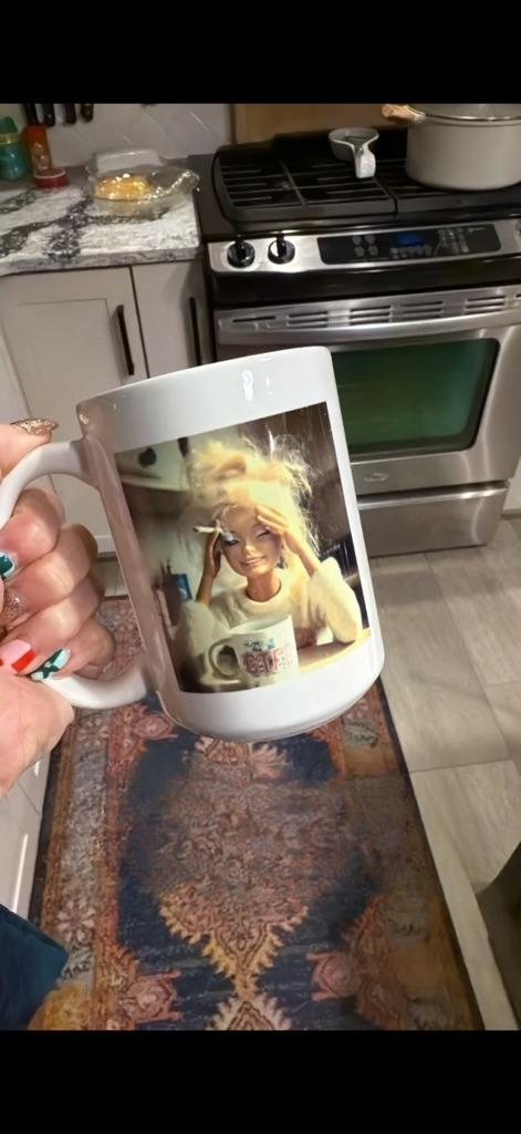 Exhausted Barbie coffee mug